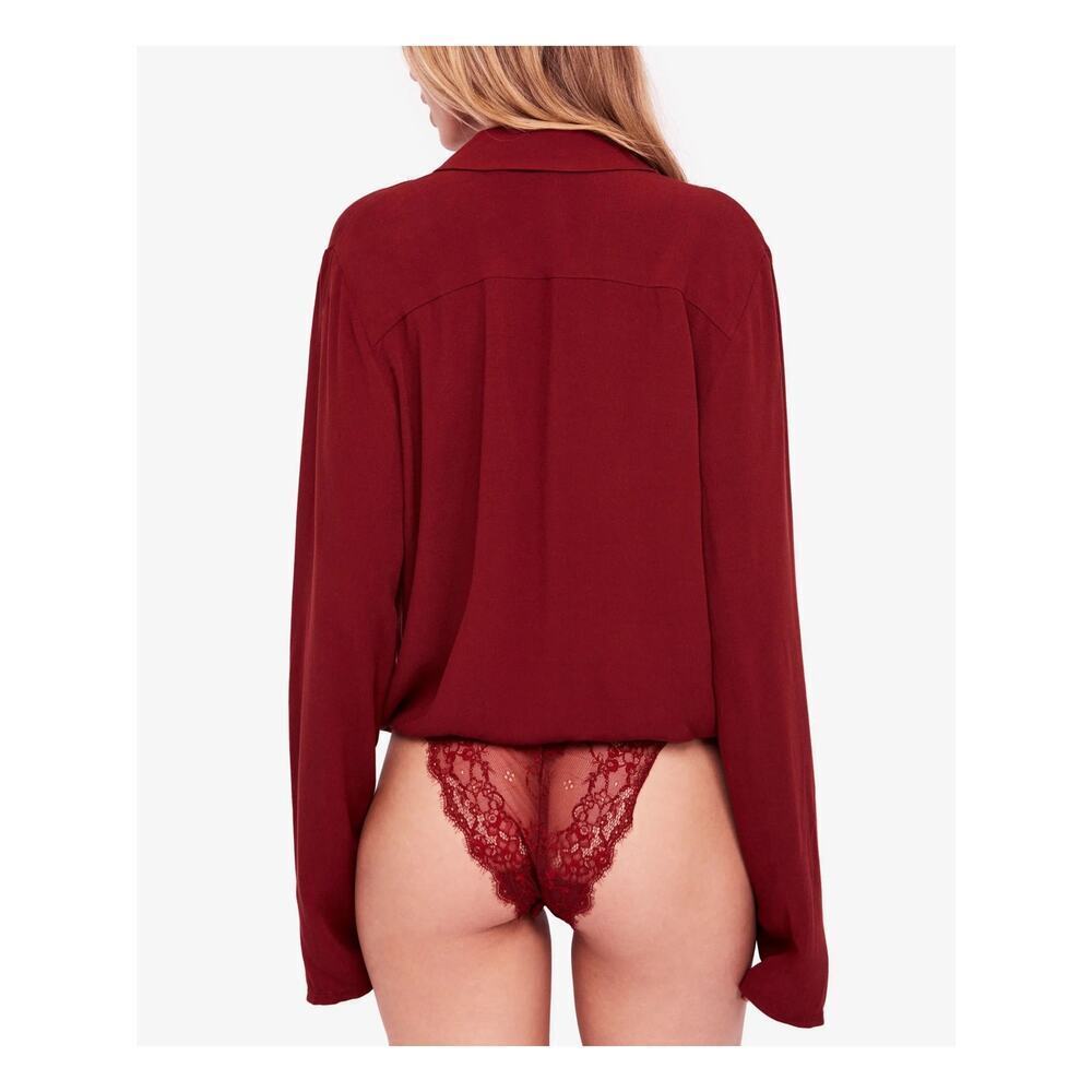 Free People Elsa Bodysuit Surplice Deep V Blouse Burgundy Size Large NWT - Picture 2 of 9
